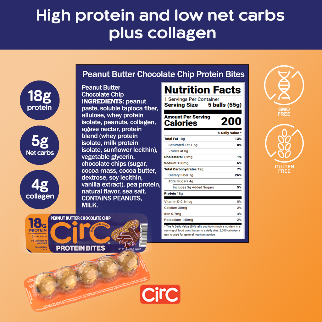 Peanut Butter & Chocolate Chip Protein Bites (18G)