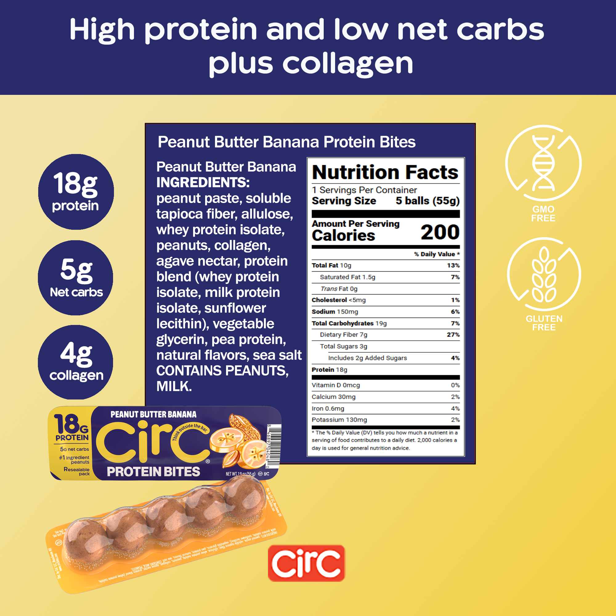 Peanut Butter Banana Protein Bites (18G)