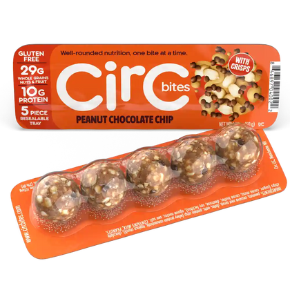 Peanut Chocolate ChipCirC energy bite, displaying transparent resalable tray.