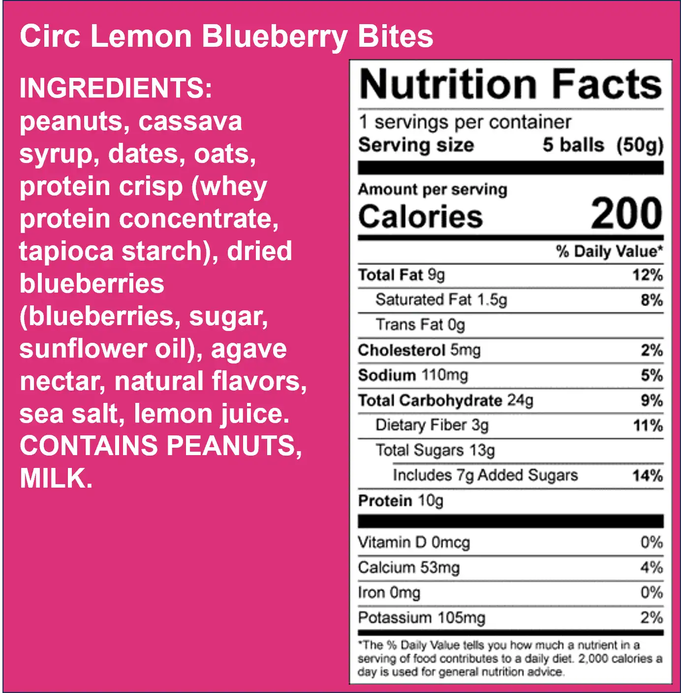 Lemon Blueberry Nutrition panel
